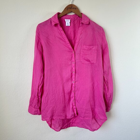 Sigrid Olsen Top Womens Small Pink Long Sleeve Linen Coastal Button Up Blouse S - Picture 1 of 7